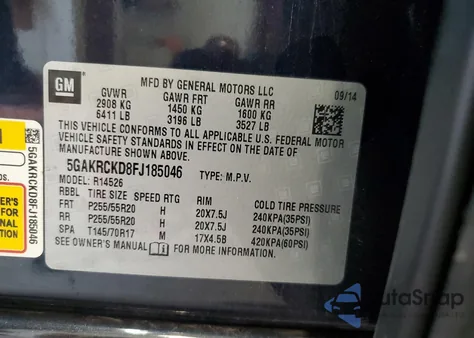 2015 Buick Enclave from USA, damaged, VIN 5GAKRCKD8FJ185046